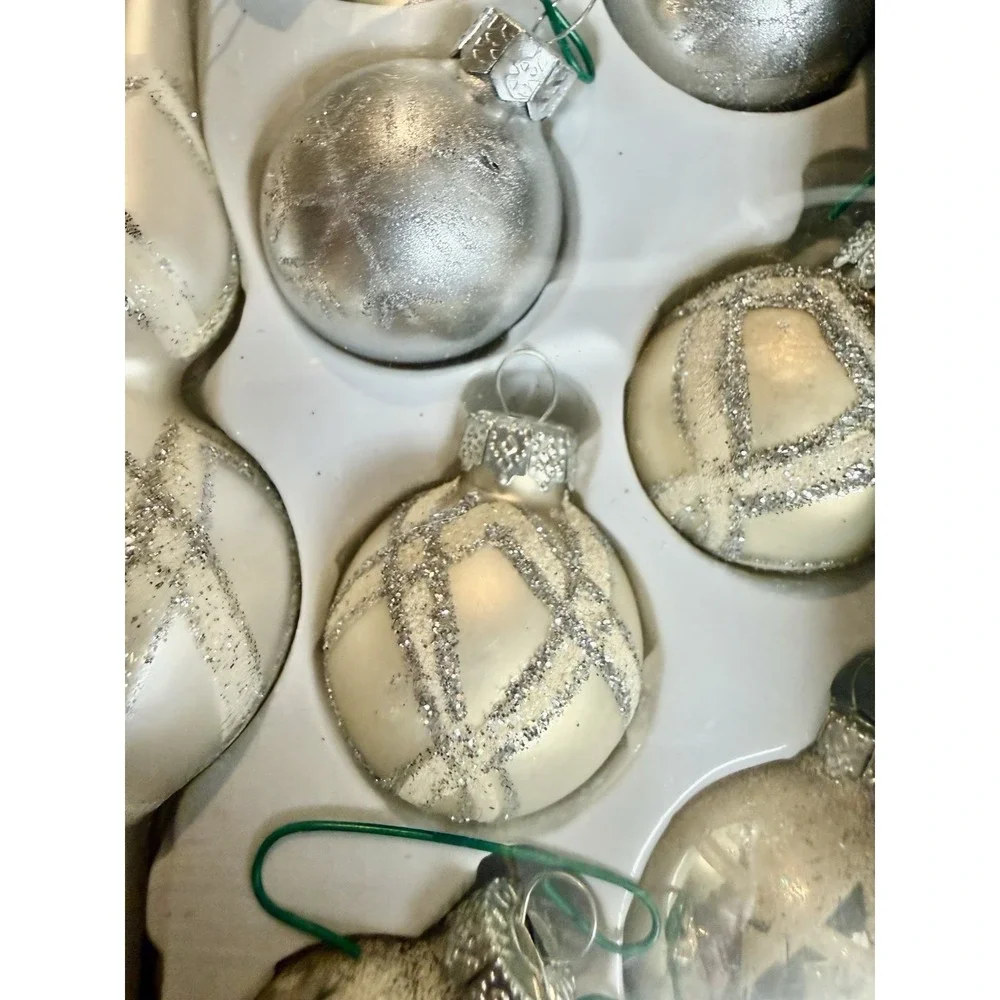Glass Christmas Ornaments Lot of 3 Boxes Blue Silver Gold Vintage Holiday Time